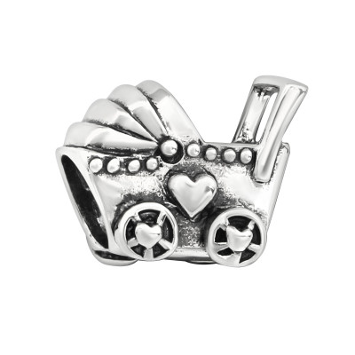 Silver Baby Carriage Bead