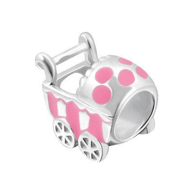 Silver Baby Carriage Bead with Epoxy
