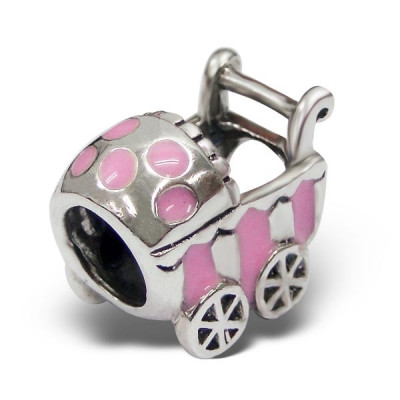 Baby Carriage Sterling Silver Bead with Epoxy