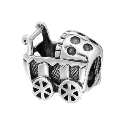 Silver Baby Carriage Bead