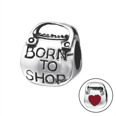 Silver Shopping Bag Heart Bead with Epoxy