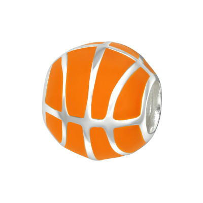 Silver Basketball Bead with Epoxy