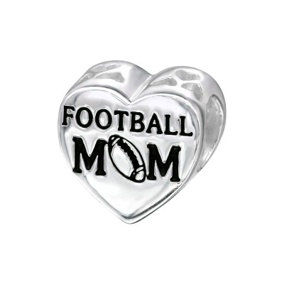 Silver Heart Football Mom Bead