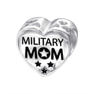 Silver Heart Military Mom Bead with Epoxy