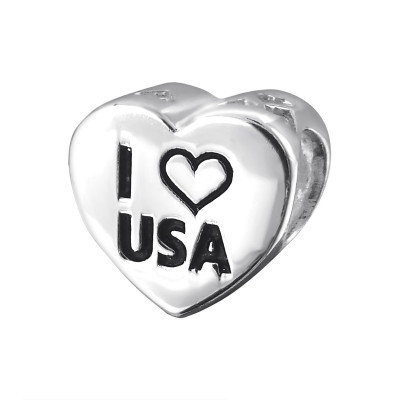 Silver I LOVE USA Bead with Epoxy