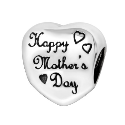 Silver Heart Happy Mother's Day Bead