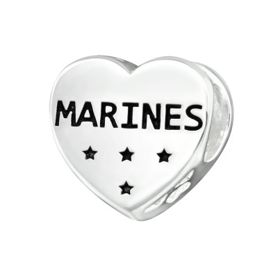 Silver Heart Marines Bead with Epoxy