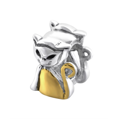 Silver Two Tone Cat Bead