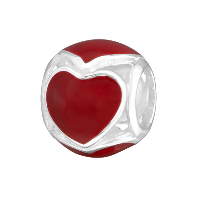 Silver Heart Round Bead with Epoxy