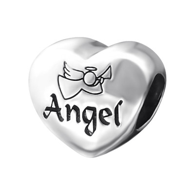 Silver Heart Angel Bead
