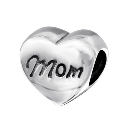 Silver Heart Mom Bead