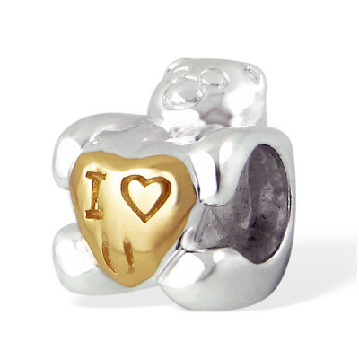 2Tone I Love You Bear Sterling Silver Bead