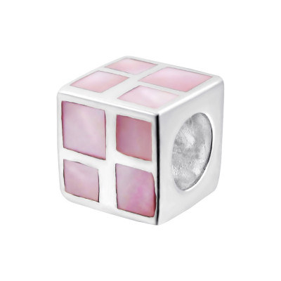 Square Sterling Silver Bead with Shell/Imitation Stone