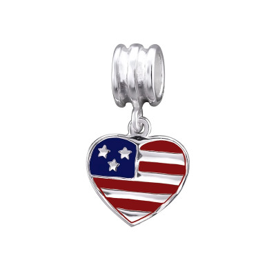 Silver USA Flag Bead with Epoxy