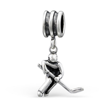 Hockey Player Sterling Silver Bead