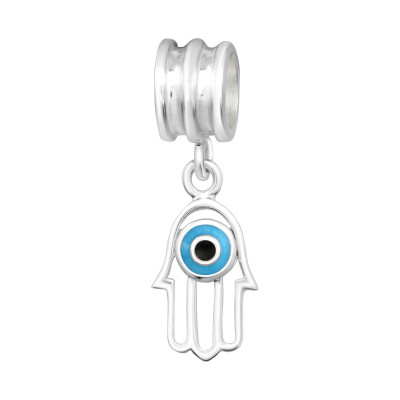 Silver Hanging Hamsa Symbol Bead with Epoxy