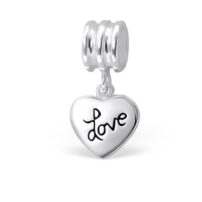 Hanging Love Heart Sterling Silver Bead