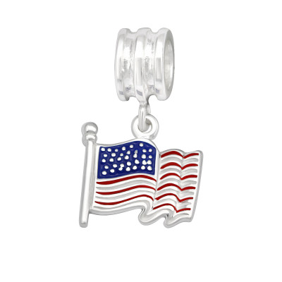 Silver Usa Flag Bead with Epoxy