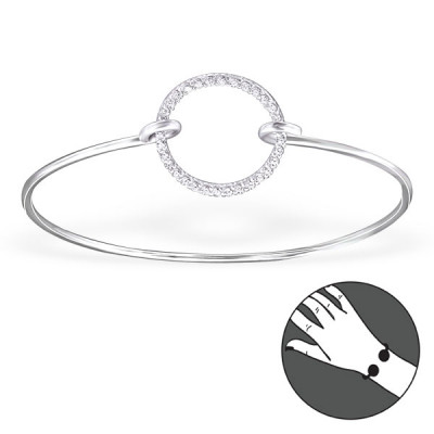 Round Sterling Silver Bangle with Cubic Zirconia