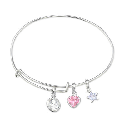 Silver Bangle with hanging Geometric Charms and Cubic Zirconia
