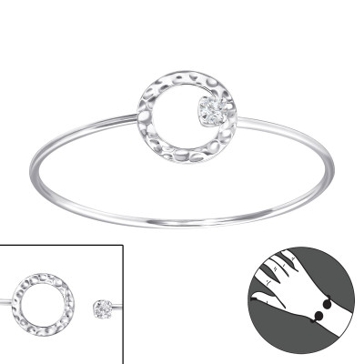 Round Sterling Silver Bangle with Cubic Zirconia