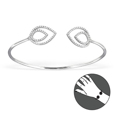 Leaf Sterling Silver Bangle with Cubic Zirconia