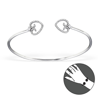 Heart Sterling Silver Bangle with Cubic Zirconia