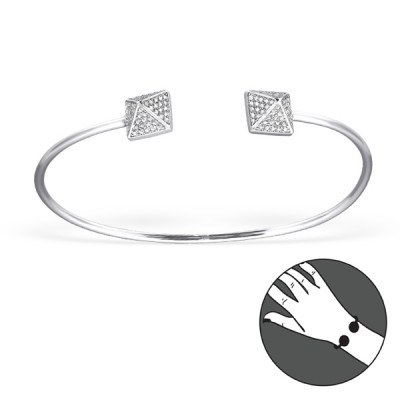 Square Sterling Silver Bangle with Cubic Zirconia