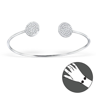 Round Sterling Silver Bangle with Cubic Zirconia