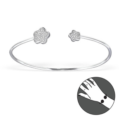 Flower Sterling Silver Bangle with Cubic Zirconia