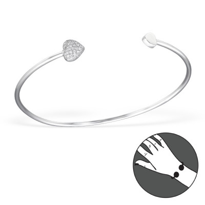 Heart Sterling Silver Bangle with Cubic Zirconia