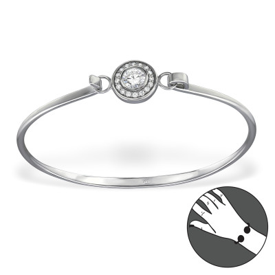 Round Sterling Silver Bangle with Cubic Zirconia