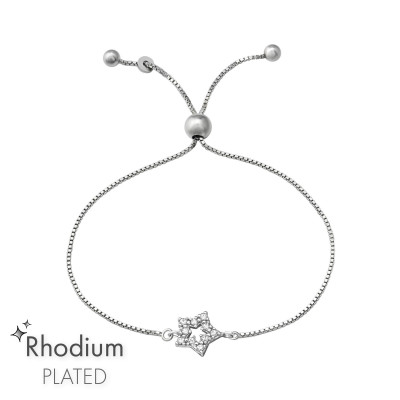 Silver Star Adjustable Bracelet with Cubic Zirconia