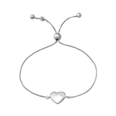 Silver Heart Adjustable Bracelet with Cubic Zirconia