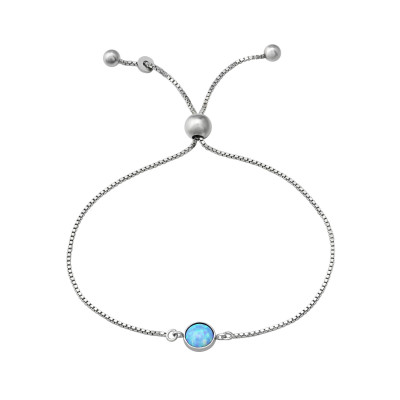 Silver Round Adjustable Bracelet with Opal