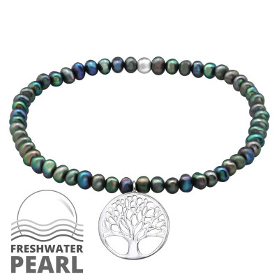 Silver Tree Of Life Bracelet with Fresh Water Pearl