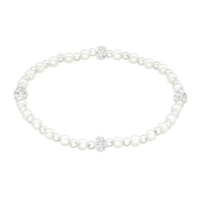 Silver Ball Bracelet with Plastic Pearl and Crystal