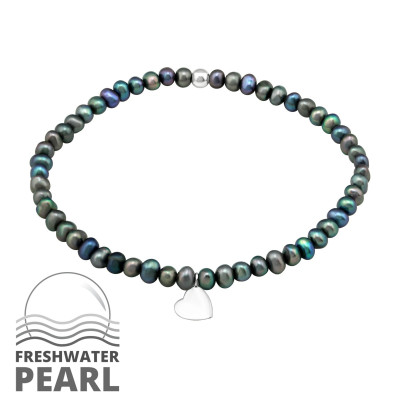 Silver Heart Bracelet with Fresh Water Pearl