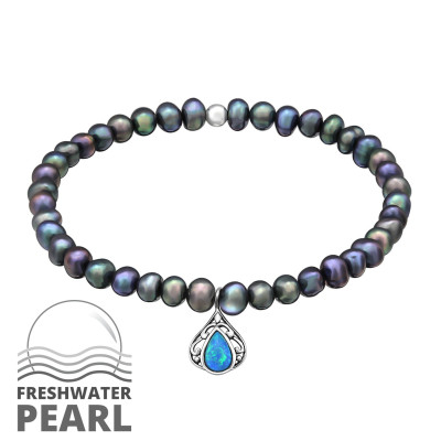 Silver Oval Bracelet with Fresh Water Pearl and Opal