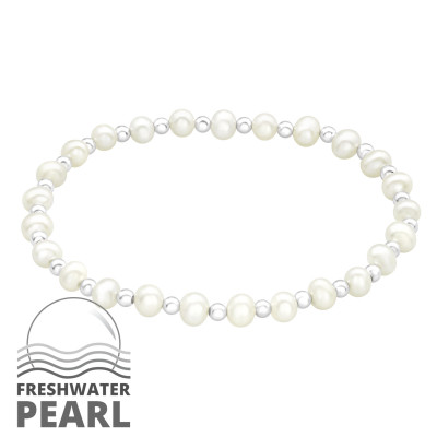 Silver Ball Bracelet with Fresh Water Pearl