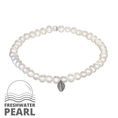 Silver Leaf Bracelet with Fresh Water Pearl