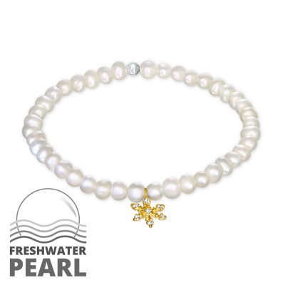 Silver Snowflake Bracelet with Cubic Zirconia and Fresh Water Pearl