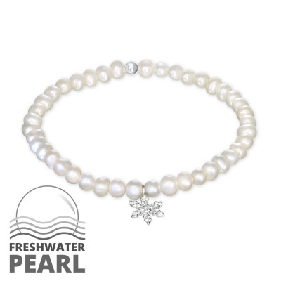 Snowflake Sterling Silver Bracelet with Cubic Zirconia and Pearl