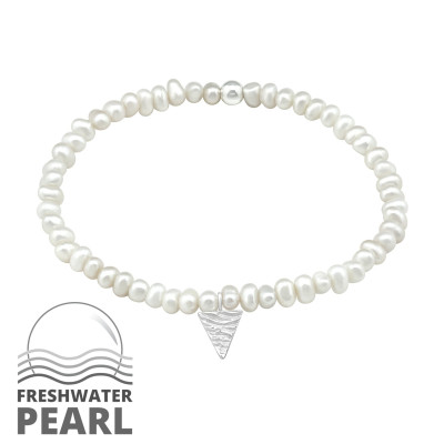 Silver Triangle Bracelet with Fresh Water Pearl