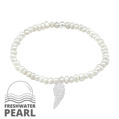 Silver Wing Bracelet with Cubic Zirconia and Fresh Water Pearl