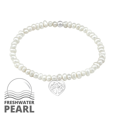 Silver Tree Of Life Bracelet with Fresh Water Pearl