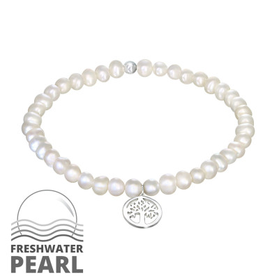 Silver Tree Of Life Bracelet with Fresh Water Pearl