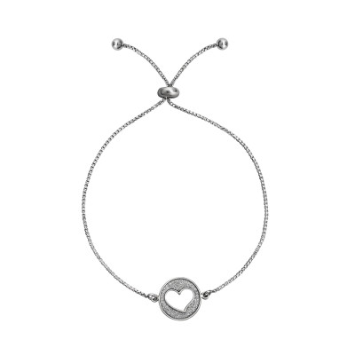 Silver Adjustable Heart Bracelet with Glitter Inlay Sterling Silver Bracelet