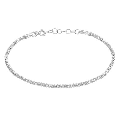 18cm Popcorn Chain with Round Link Chain 3cm Extension Sterling Silver Bracelet