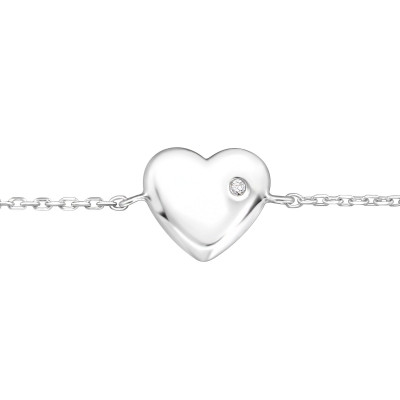 Silver Heart Bracelet with Cubic Zirconia